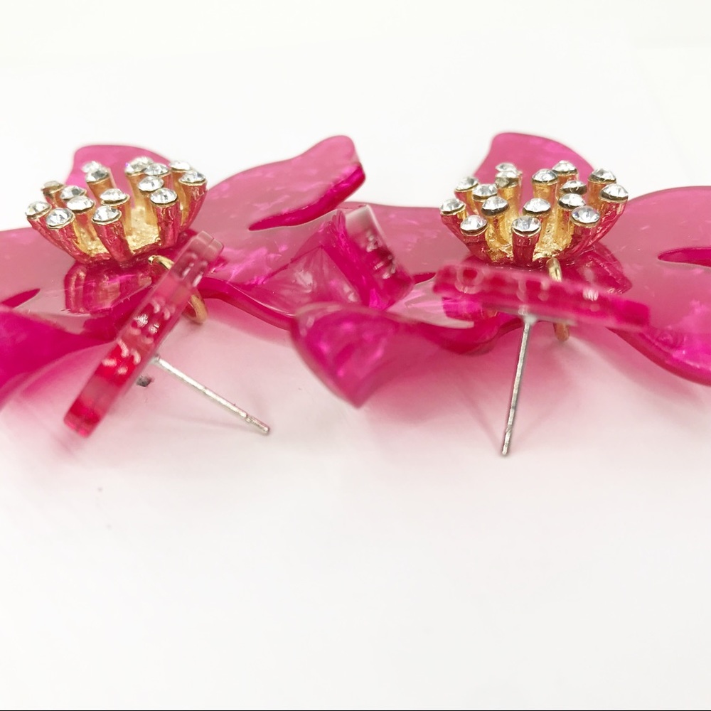 Crystal Lily Drop Earrings in Pink - Picture 5 of 8